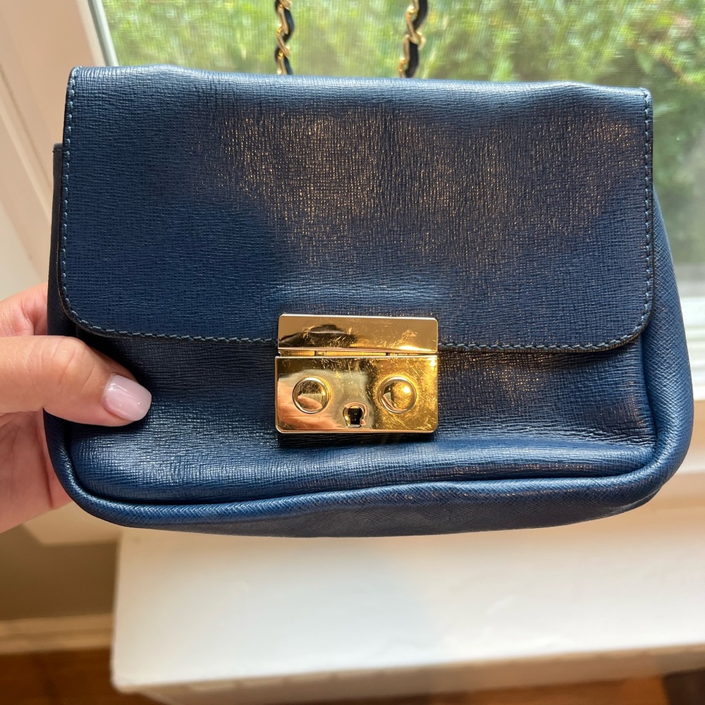Genuine leather Navy Blue Leather Shoulder Bag